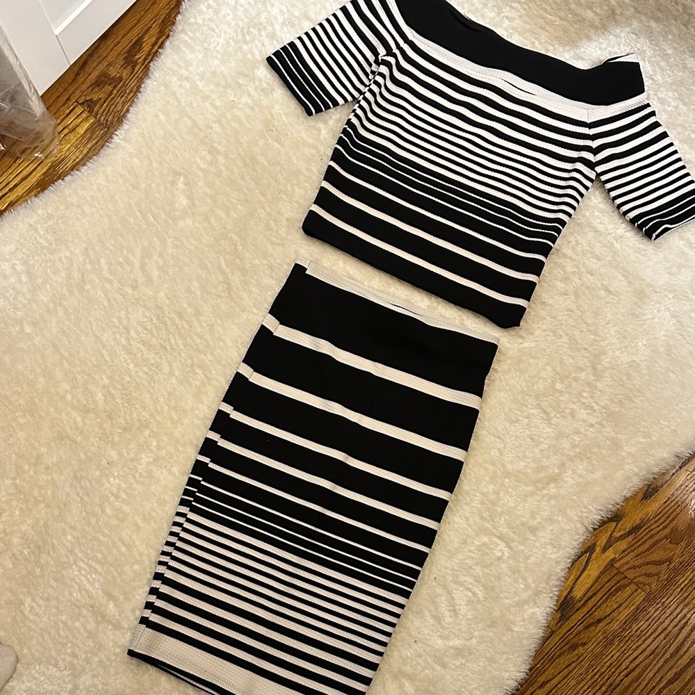 Aqua Black and White Shirt and Skirt Set
